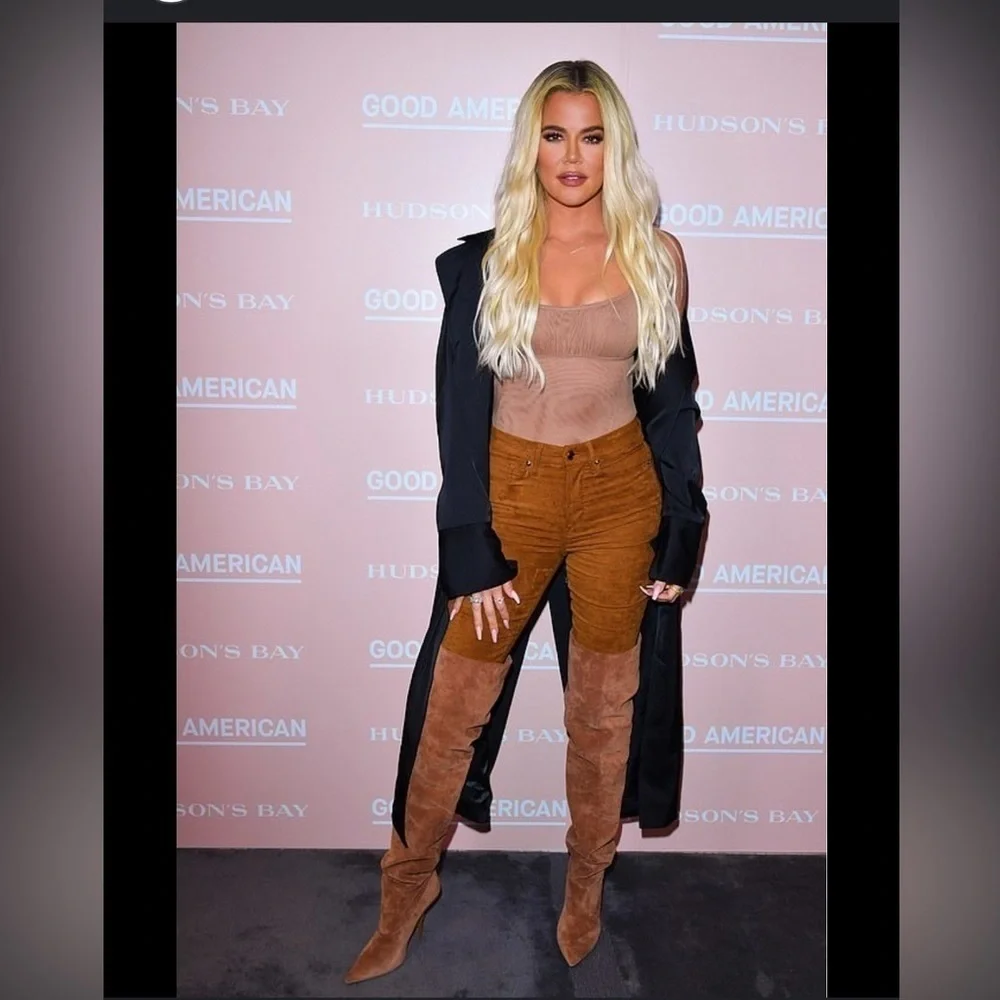 New! Good American Carla Over the Knee Boot Tobacco 7 🤎 NWOB